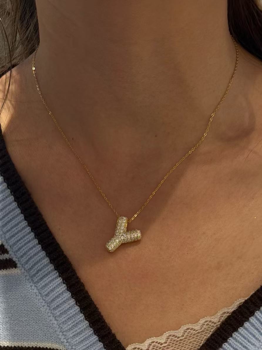 24 Hours Flow Bubble Moissanite Initial Necklace