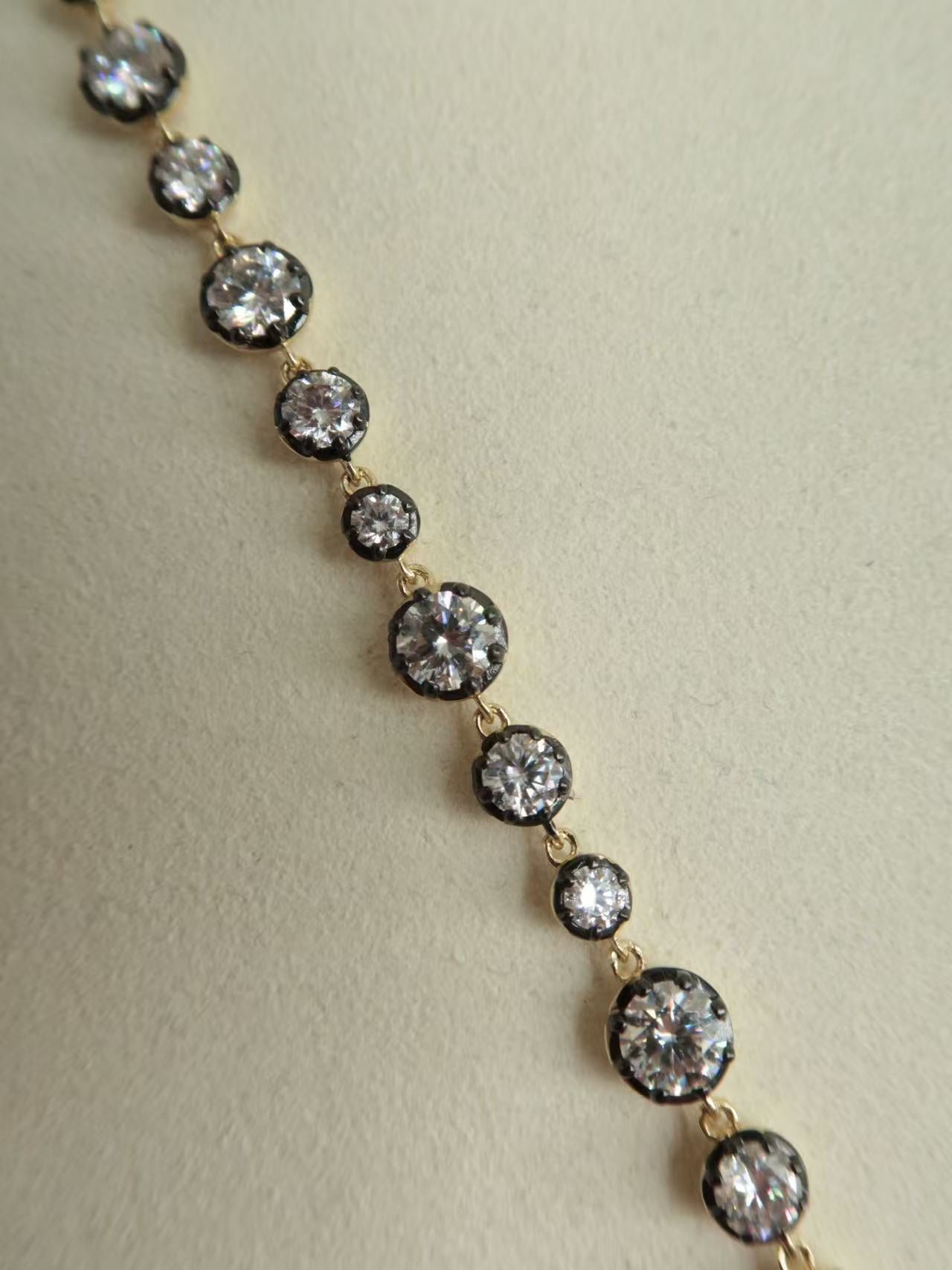 Archive 15ct Claw Set Round Brilliant Blackened Moissanite Chain Necklace