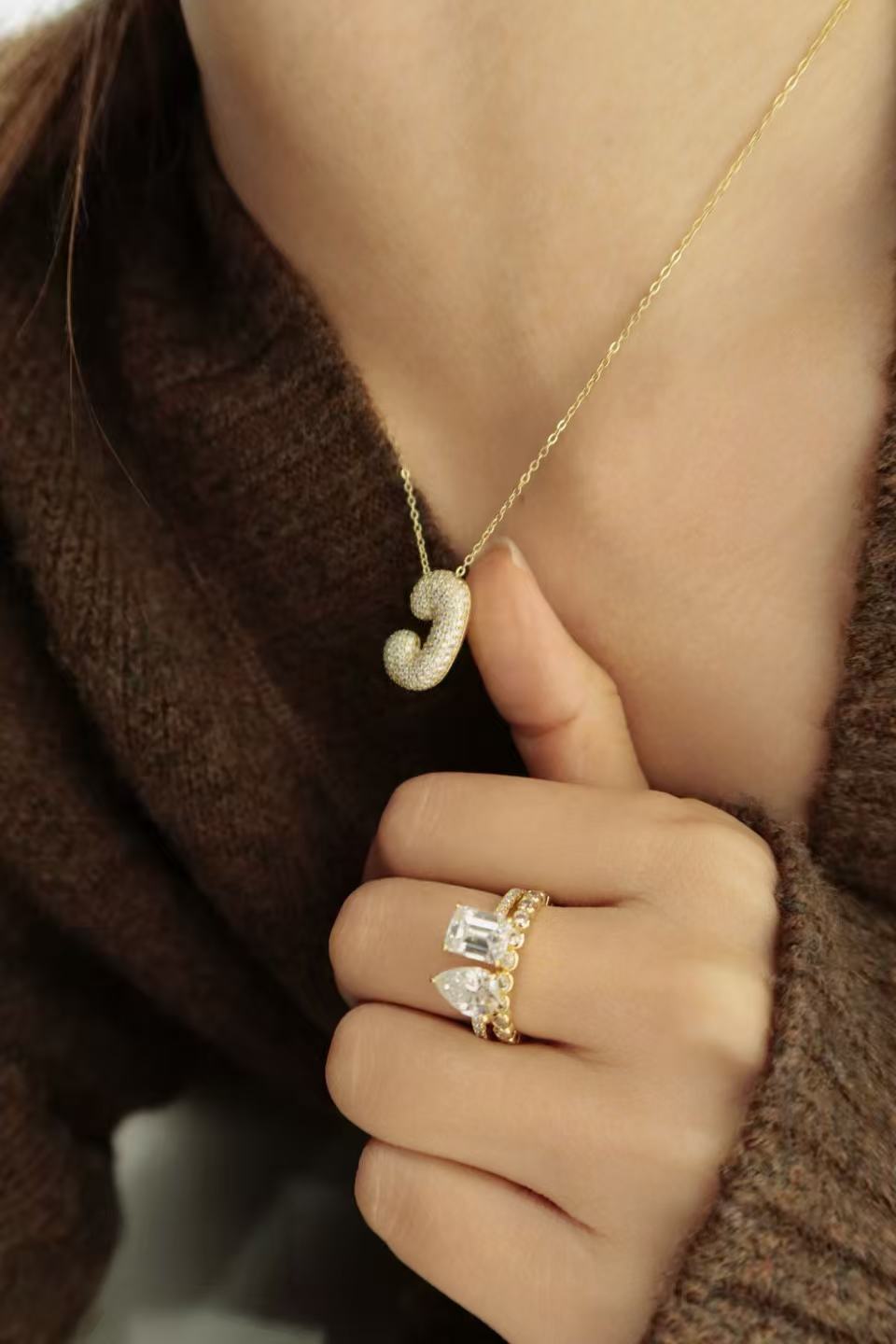 24 Hours Flow Bubble Moissanite Initial Necklace