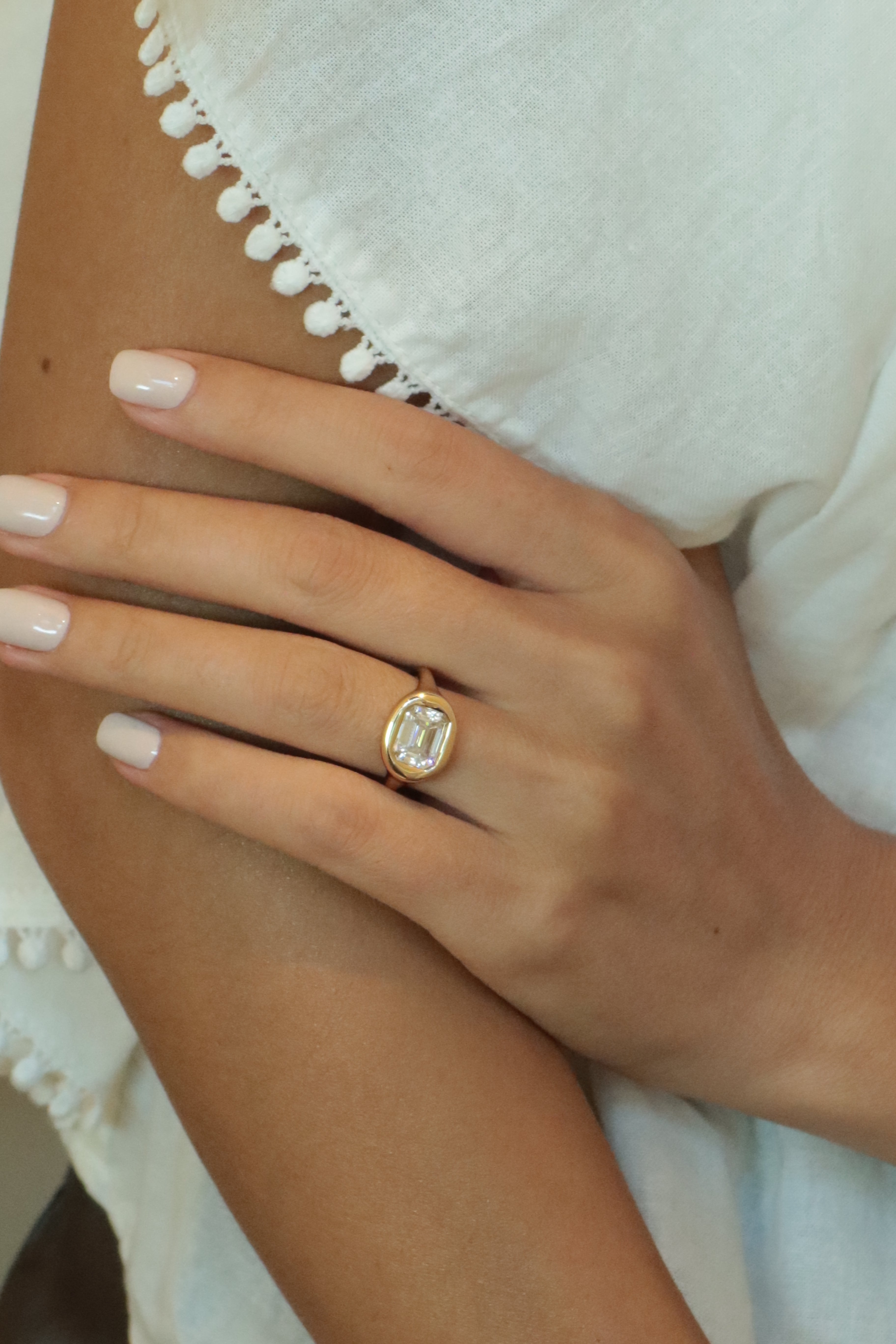 24 Hours Emerald Cut Oval Bezel Set Moissanite Solitaire Ring 3ct