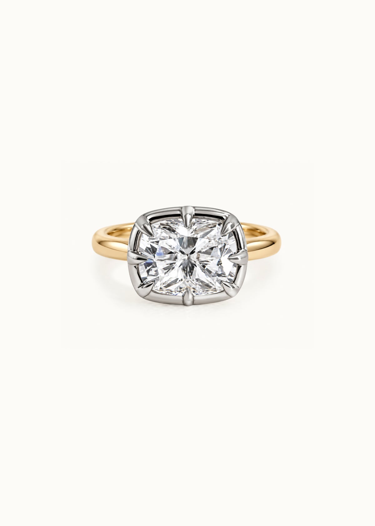Archive Cushion Cut East West Mixed Metal Moissanite Ring 5ct
