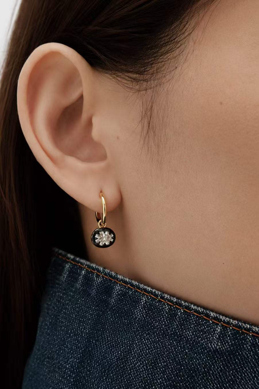 Archive 1ct Oval Cut Blackened Moissanite Hoop Earrings