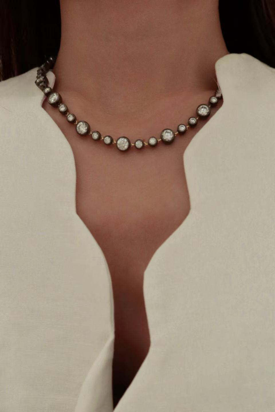 Archive Bubble 15ct Bezel Set Blackened Moissanite Tennis Necklace