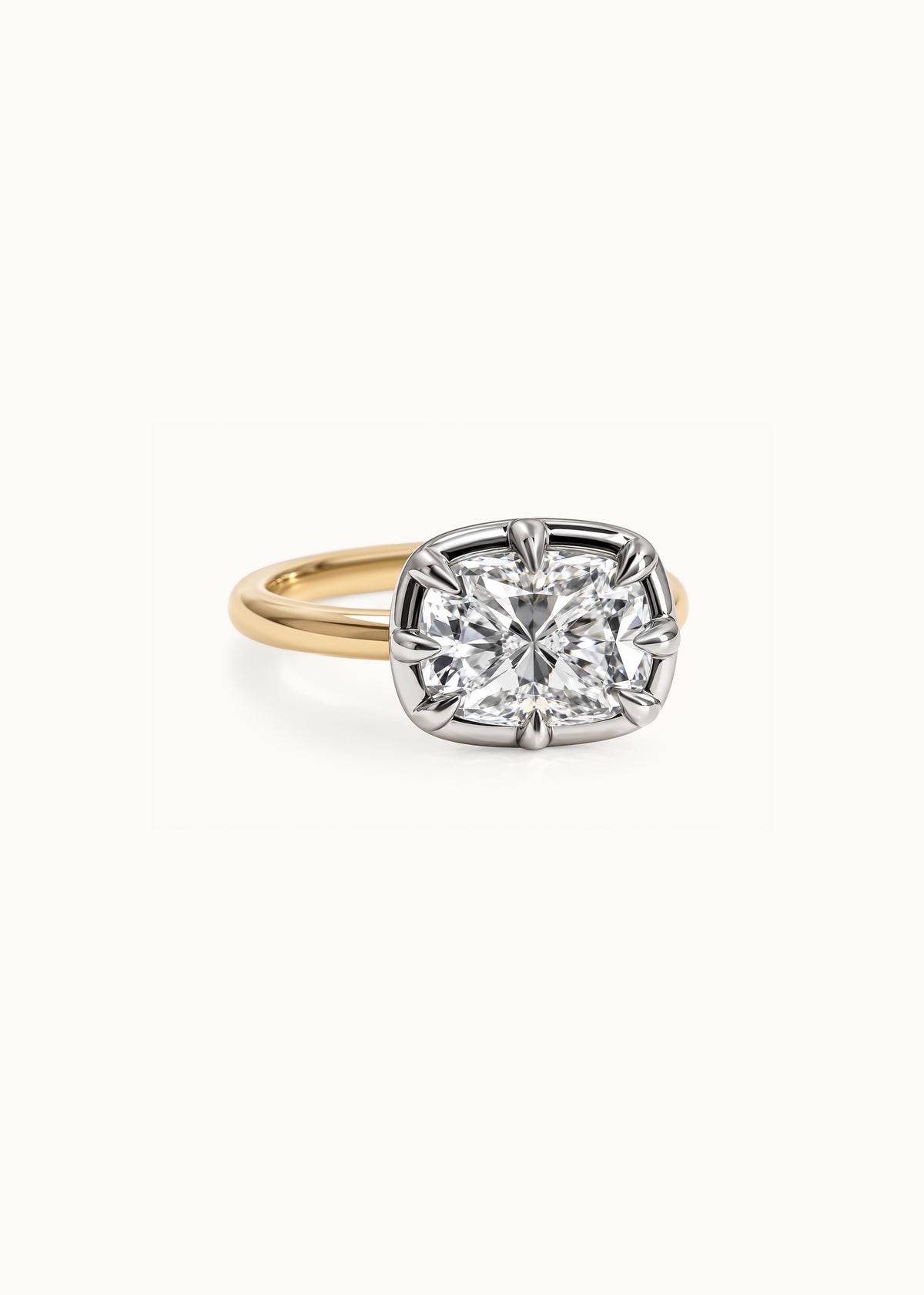 Archive Cushion Cut East West Mixed Metal Moissanite Ring 5ct