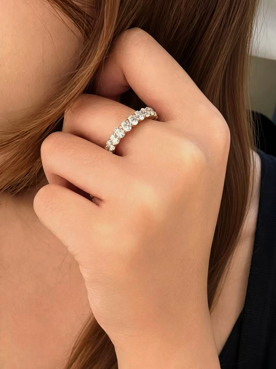 24 Hours Oval Cut Claw Set Moissanite Eternity Ring 3ct