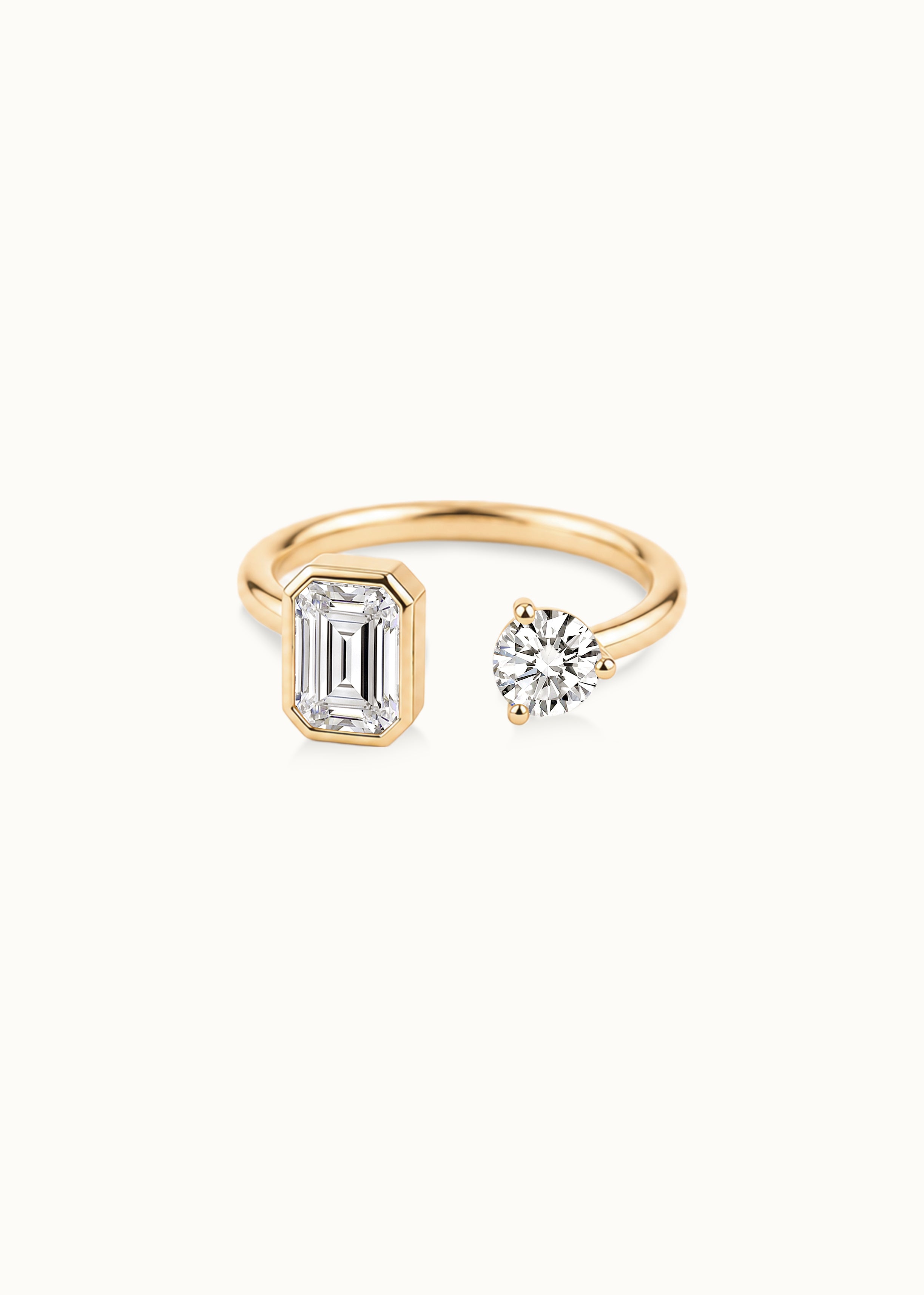 24 Hours 1ct Emerald Cut and 0.5ct Brilliant Cut Moissanite Ring