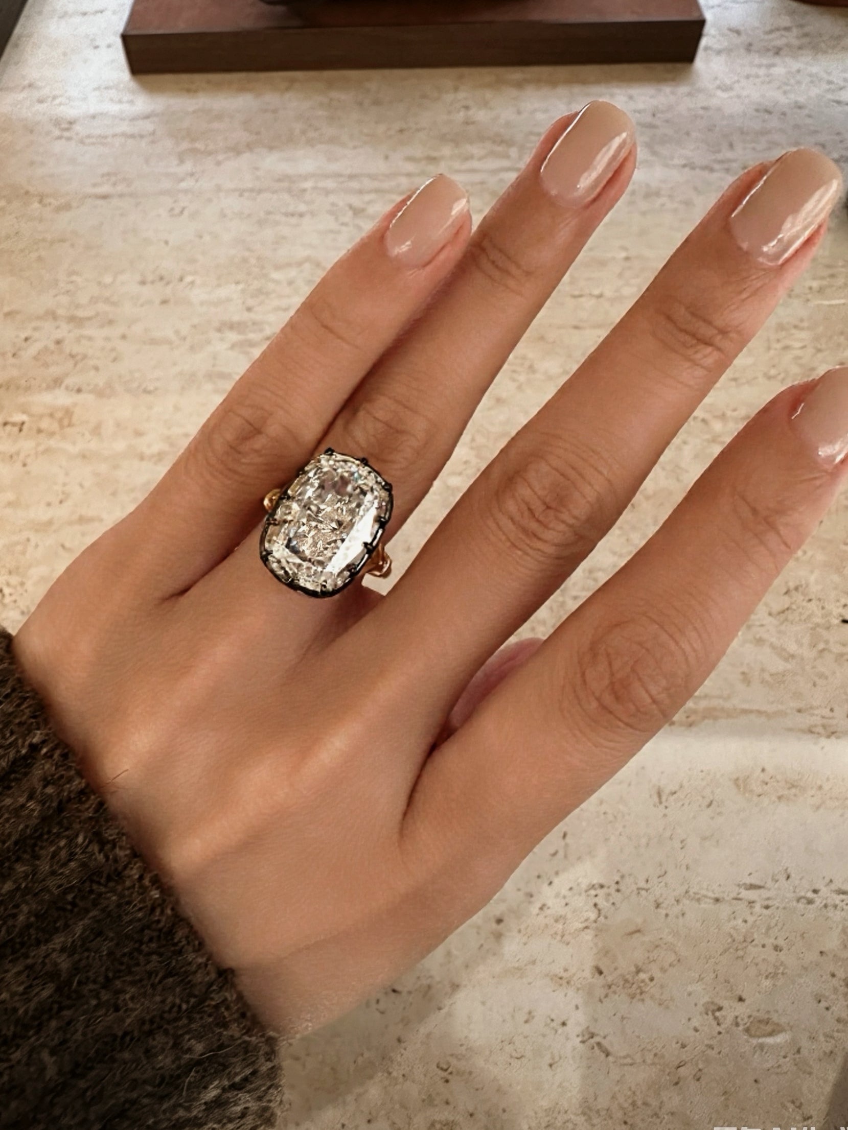 Archive Cushion Cut Claw Set Blackened Moissanite Ring 15ct