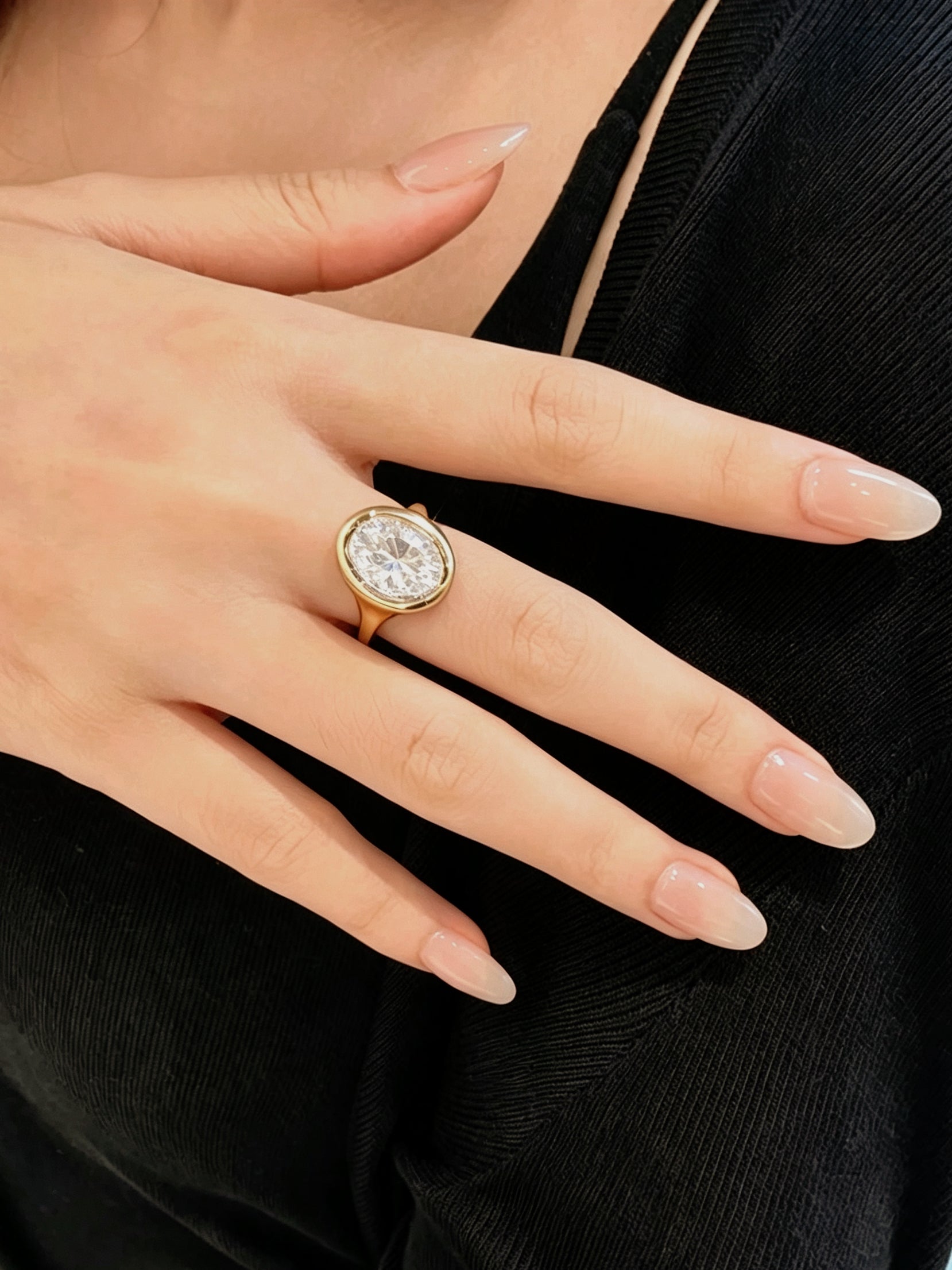 24 Hours Oval Cut Bezel Set Moissanite Solitaire Ring 3ct
