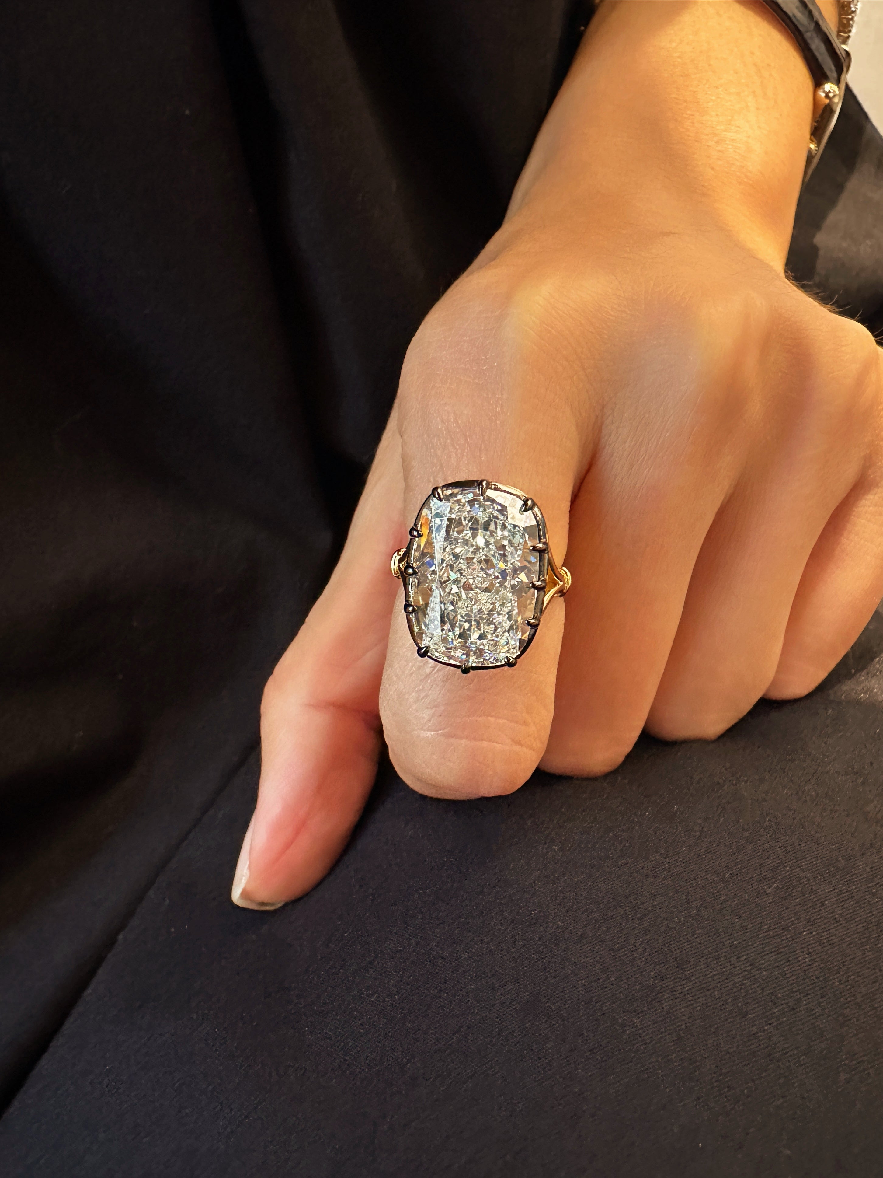 Archive Cushion Cut Claw Set Blackened Moissanite Ring 15ct