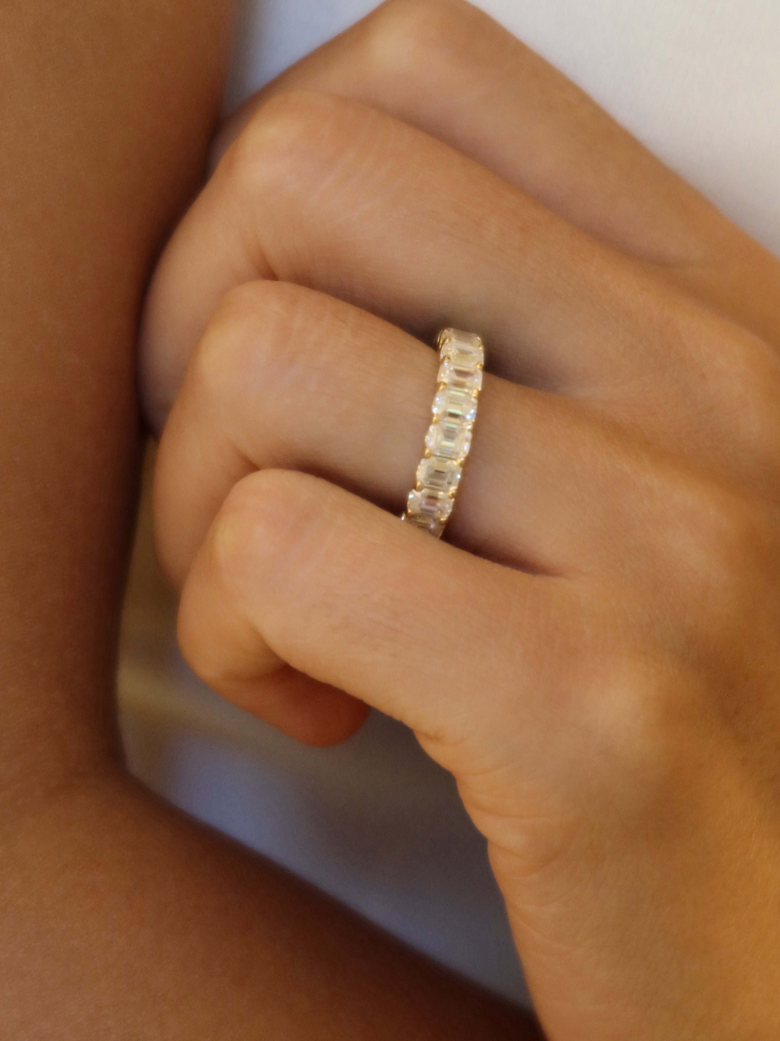 24 Hours Emerald Cut Claw Set Moissanite Full Eternity Ring 6.3ct