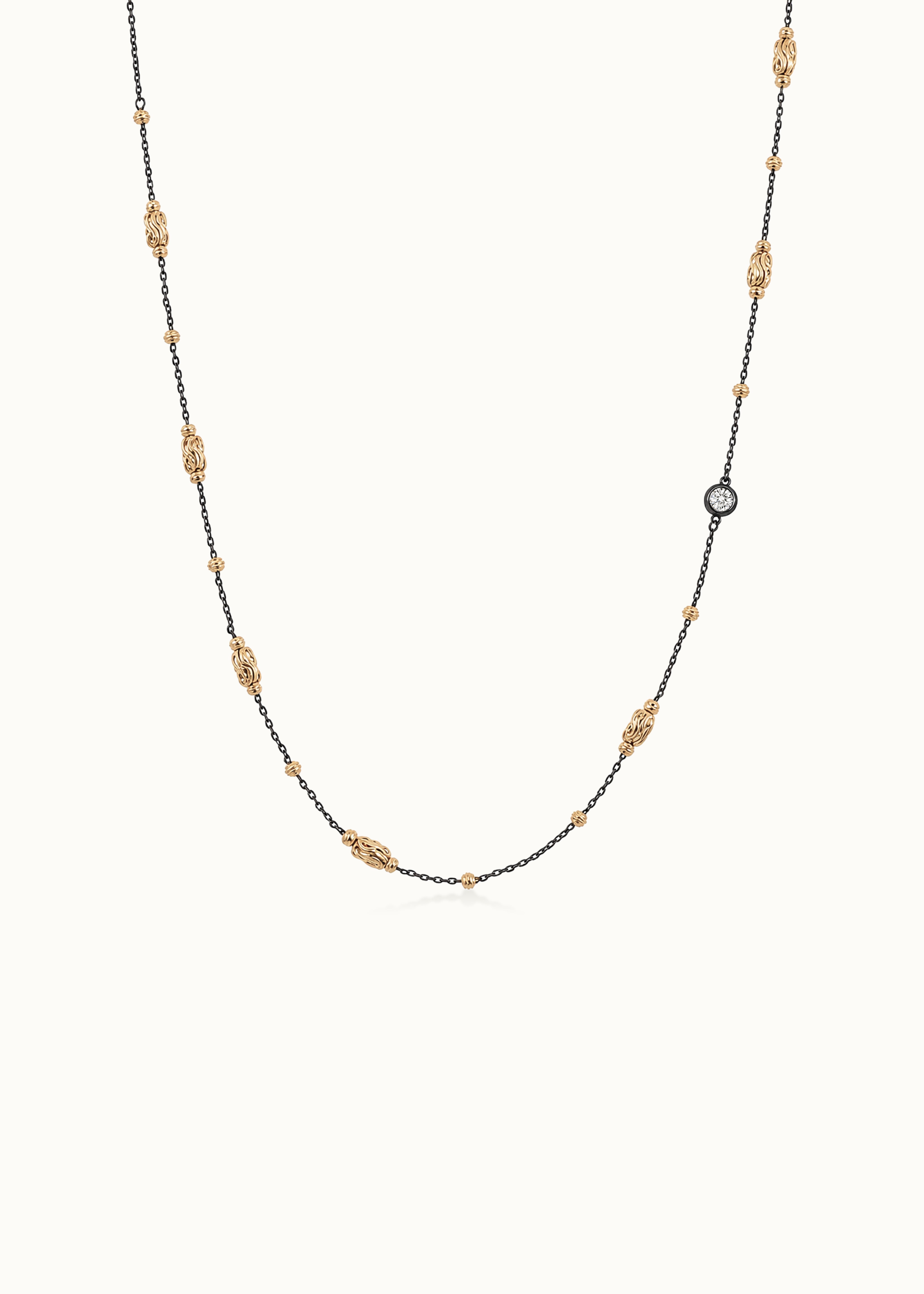 Archive Blackened Moissanite Space Beaded Chain Necklace