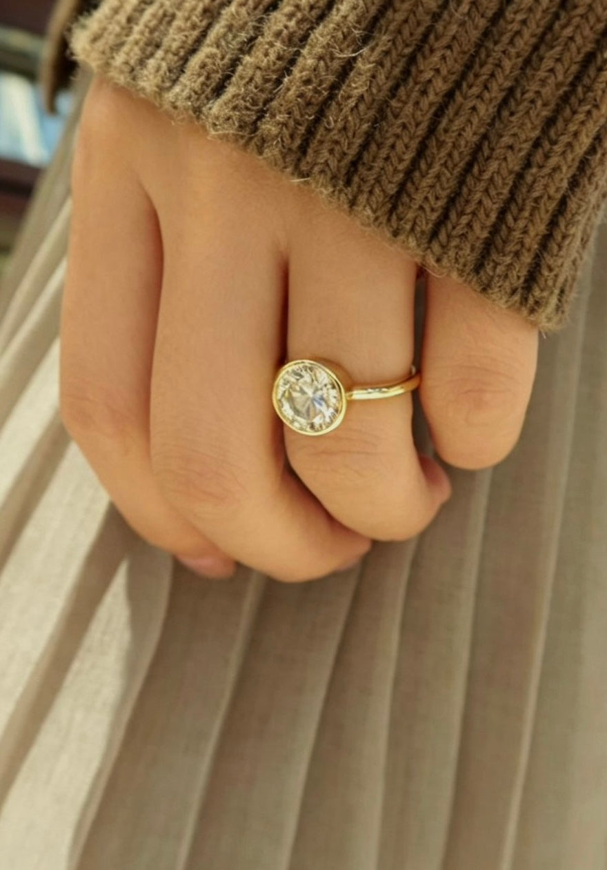 24 Hours 3ct Bezel Set Brilliant Cut Moissanite Solitaire Ring