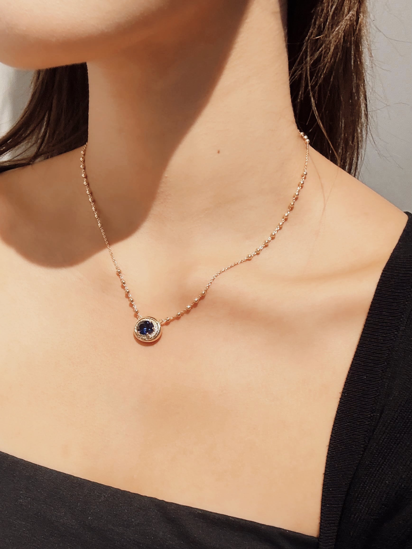 24 Hours Lab-grown Sapphire Pendent Beaded Chain Necklace 2.6ct