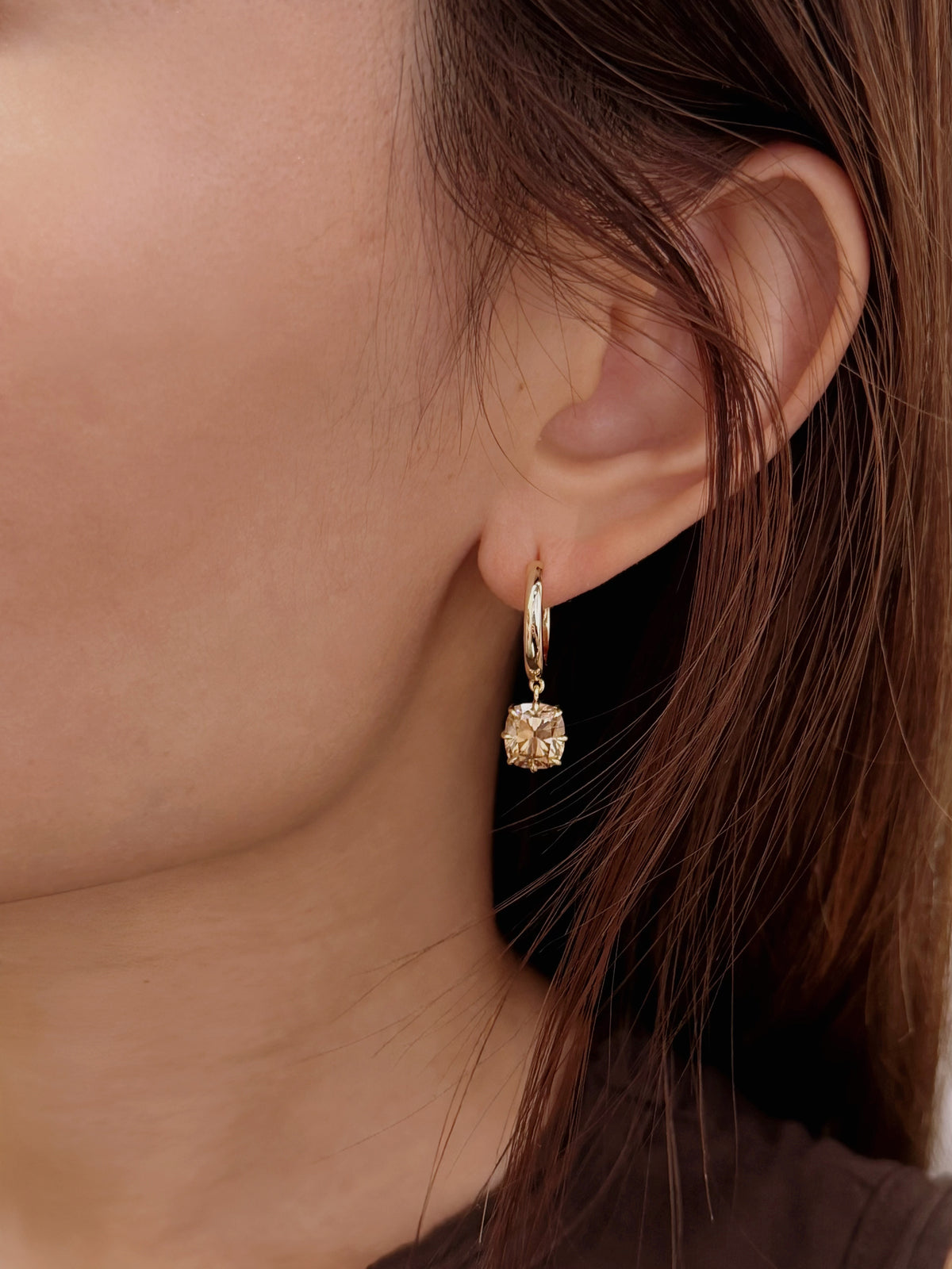 Archive Cushion Cut Champagne Moissanite Hoop Earrings 4ct