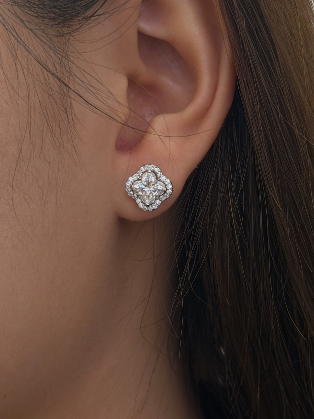 24 Hours Halo Clover Moissanite Studs Earrings 4ct