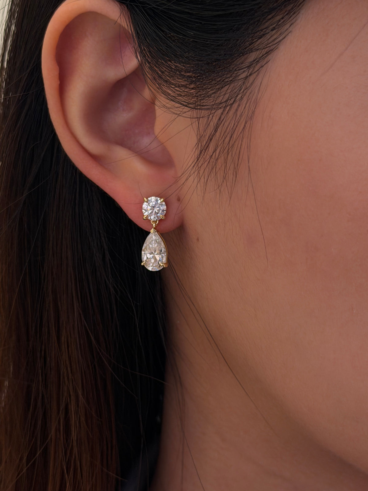 24 Hours Round and Pear Moissanite Drop Earrings