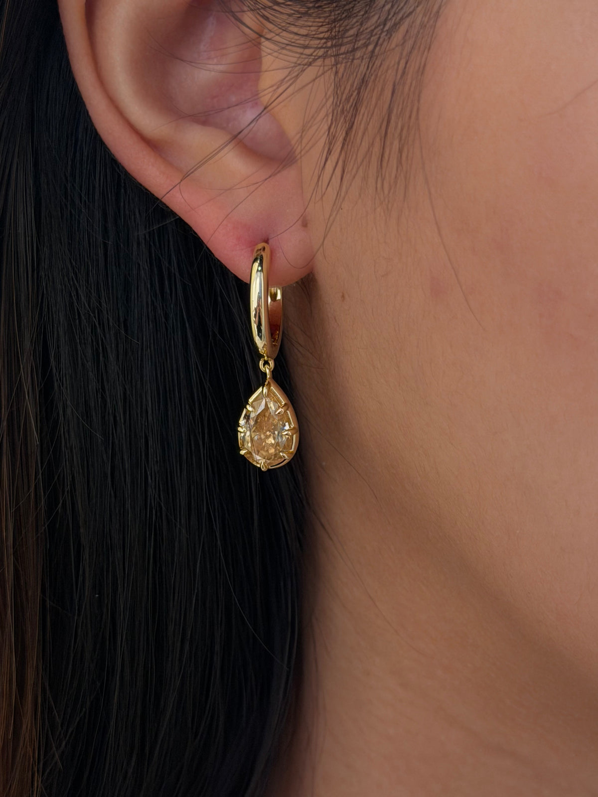 Archive Pear Cut Champagne Moissanite Hoop Earrings 6ct