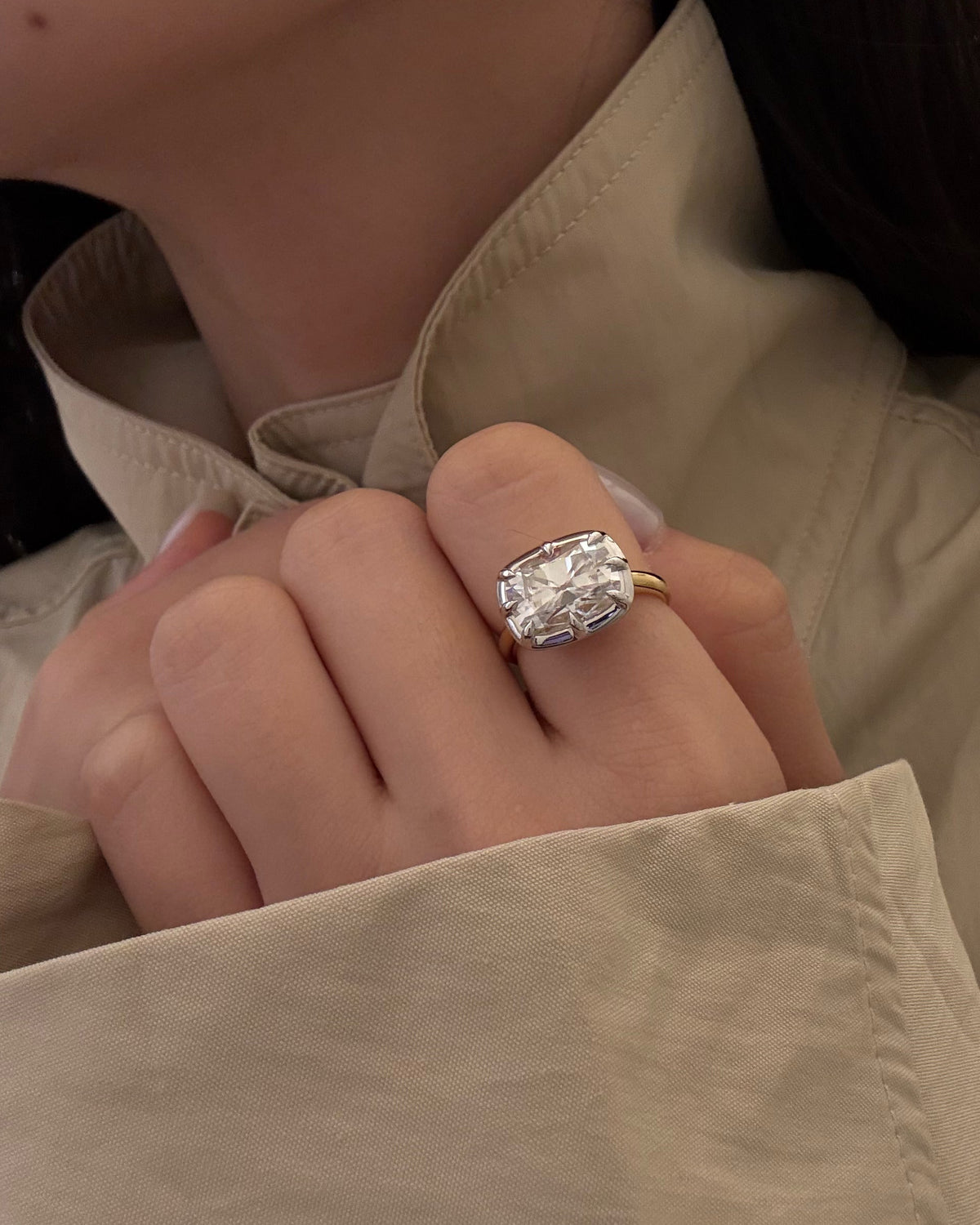 Archive East-West Cushion Moissanite Ring 5ct
