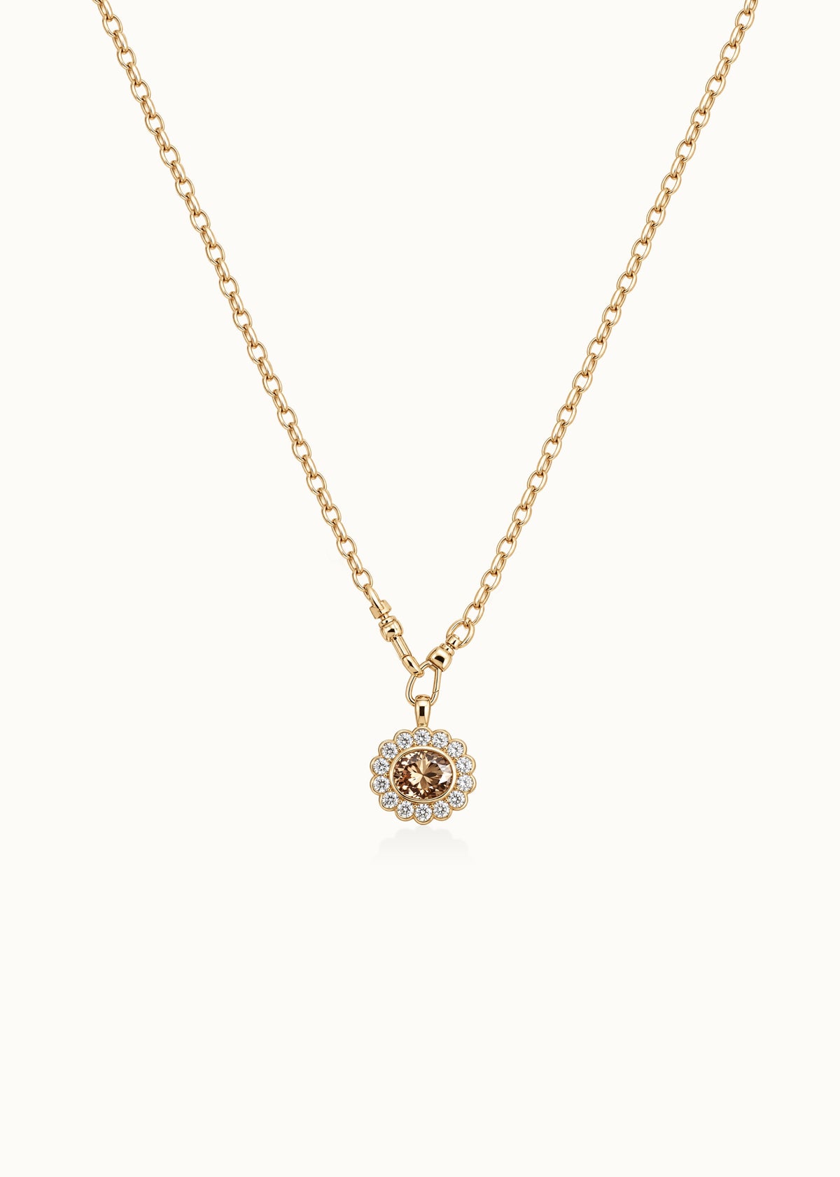 Archive East-West Old Mine Cut Oval Flower Champagne Moissanite Pendant 4ct