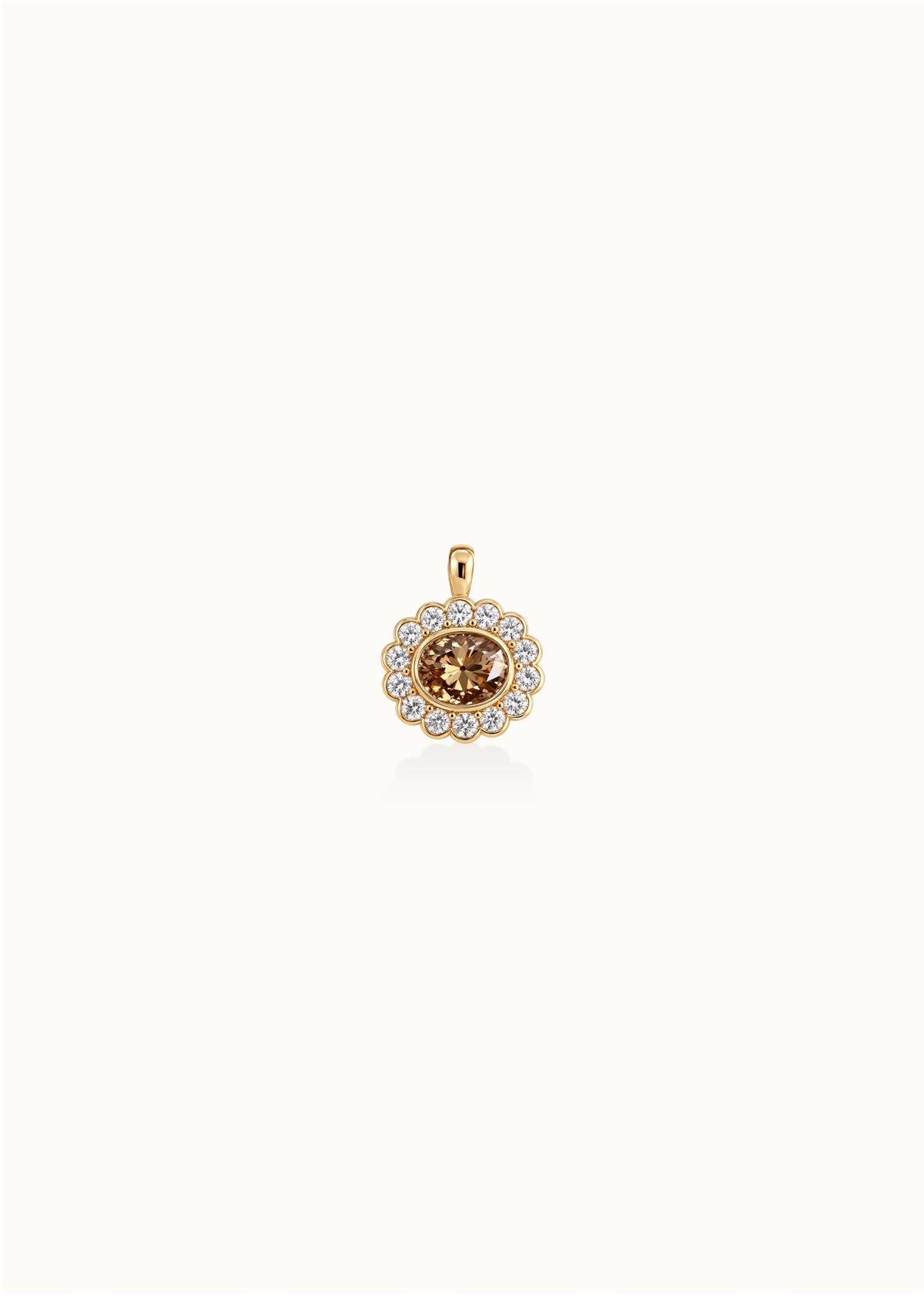 Archive East-West Old Mine Cut Oval Flower Champagne Moissanite Pendant 4ct