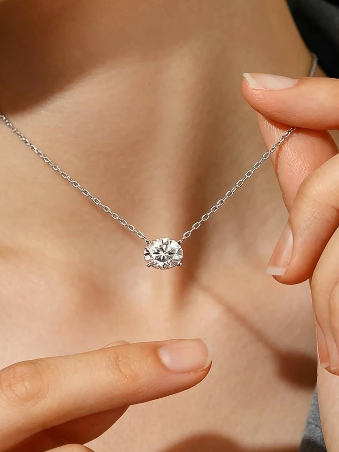 24 Hours Oval Cut Moissanite Solitaire Necklace
