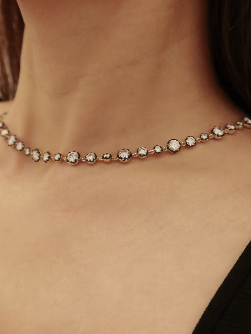 Archive 15ct Claw Set Round Brilliant Blackened Moissanite Chain Necklace