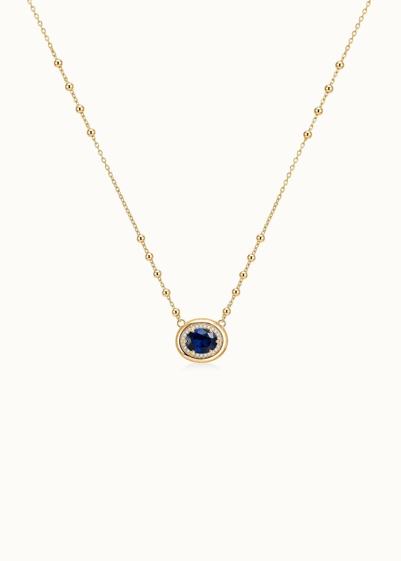 24 Hours Lab-grown Sapphire Pendent Beaded Chain Necklace 2.6ct