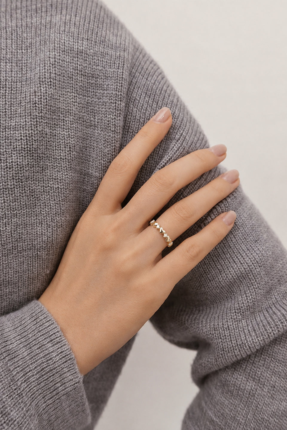 24 Hours 0.03ct Moissanite and 5 Heart Ring