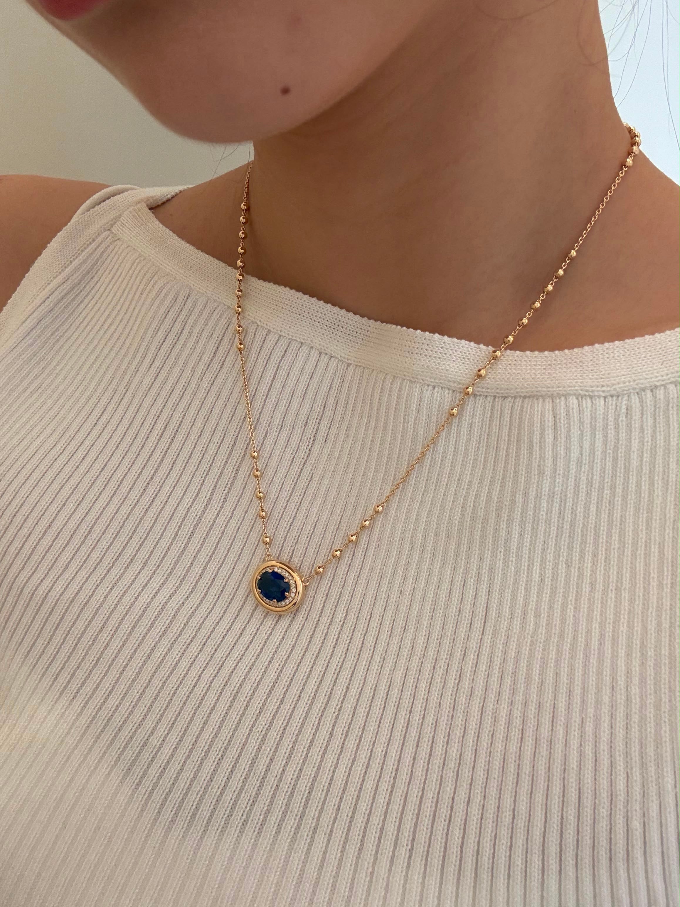 24 Hours Lab-grown Sapphire Pendent Beaded Chain Necklace 2.6ct