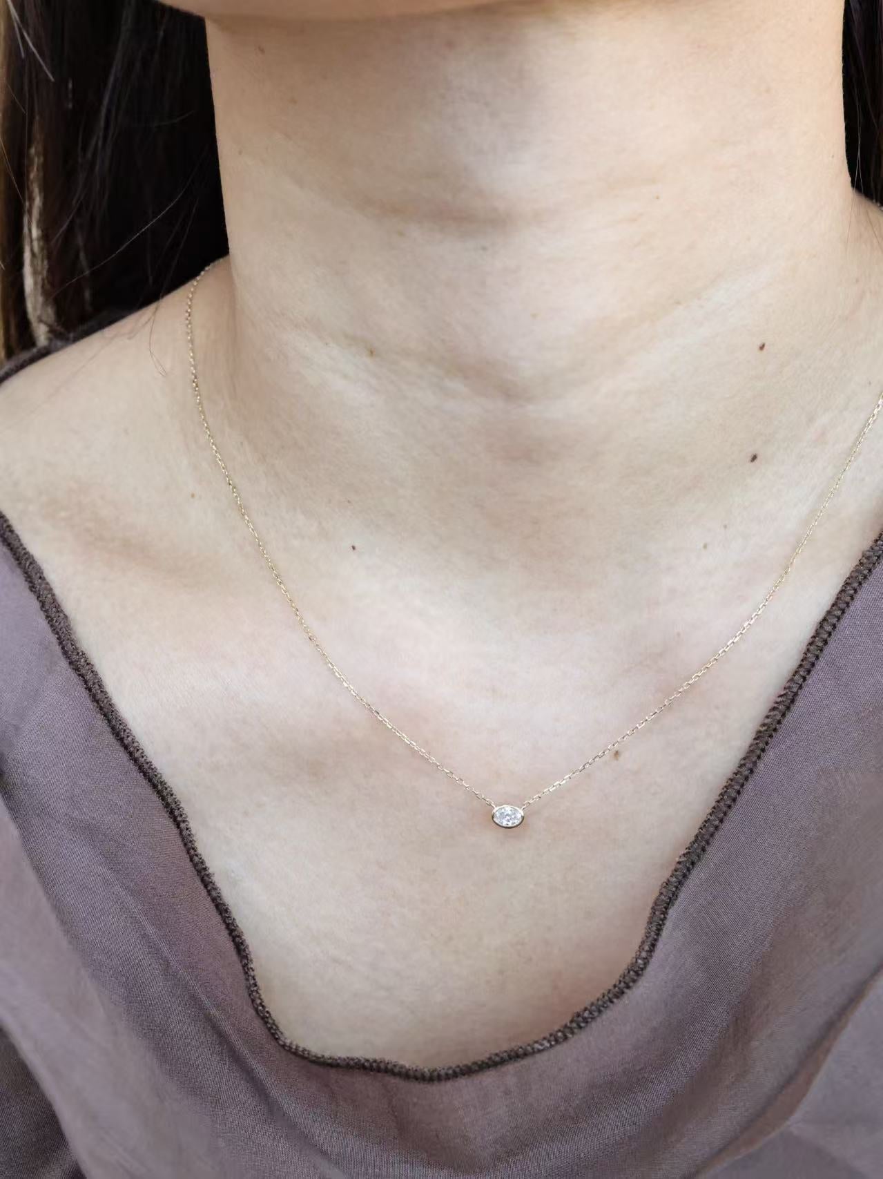 Heirloom Classic 0.3ct Bezel Set Oval Cut Diamond Solitaire Necklace