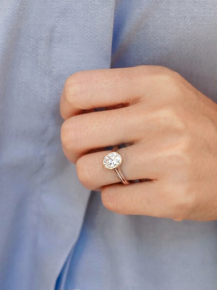 24 Hours Oval Cut Claw Set Moissanite Solitaire Double Band Ring 2ct