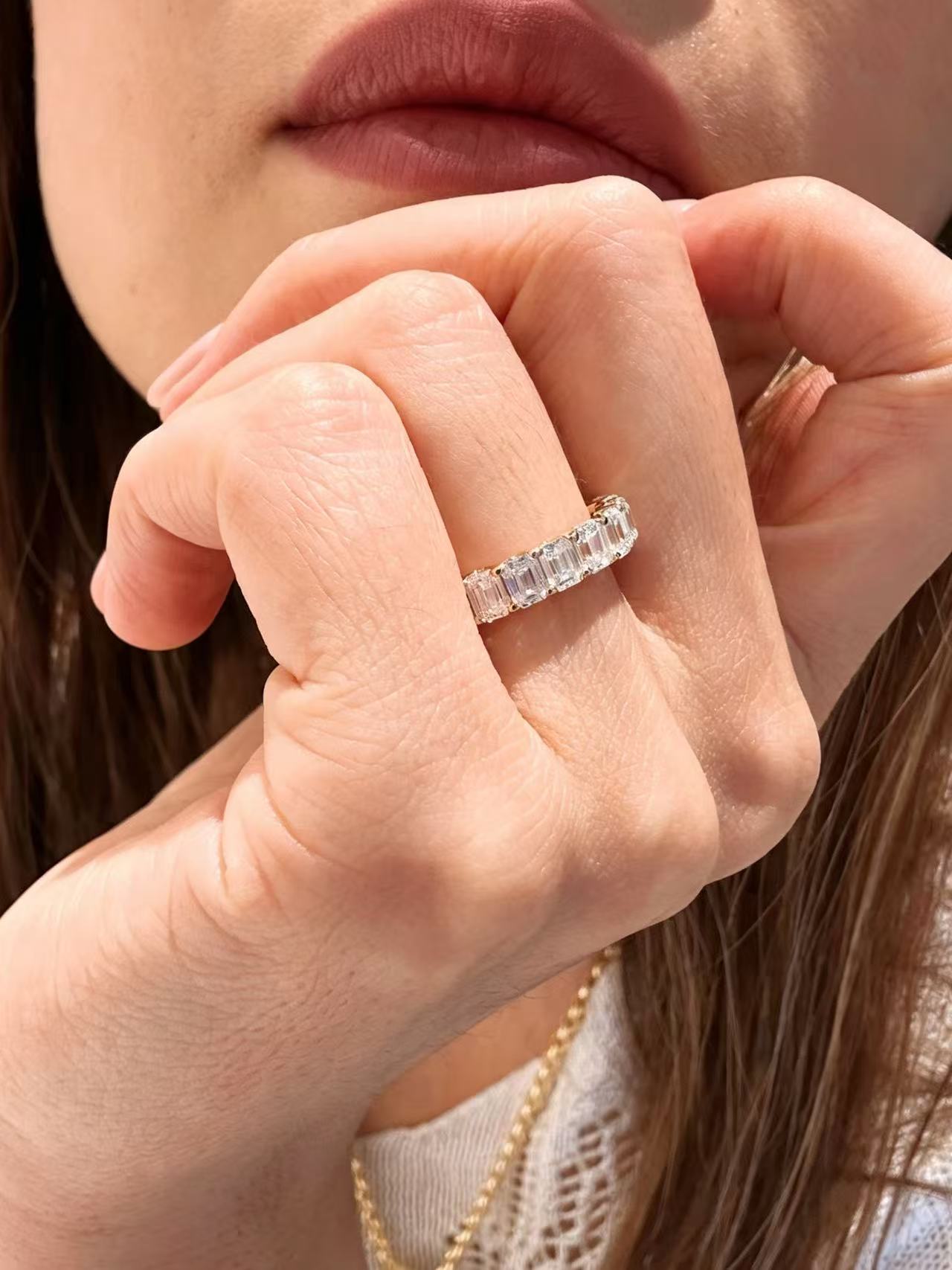 24 Hours Emerald Cut Claw Set Full Eternity Ring