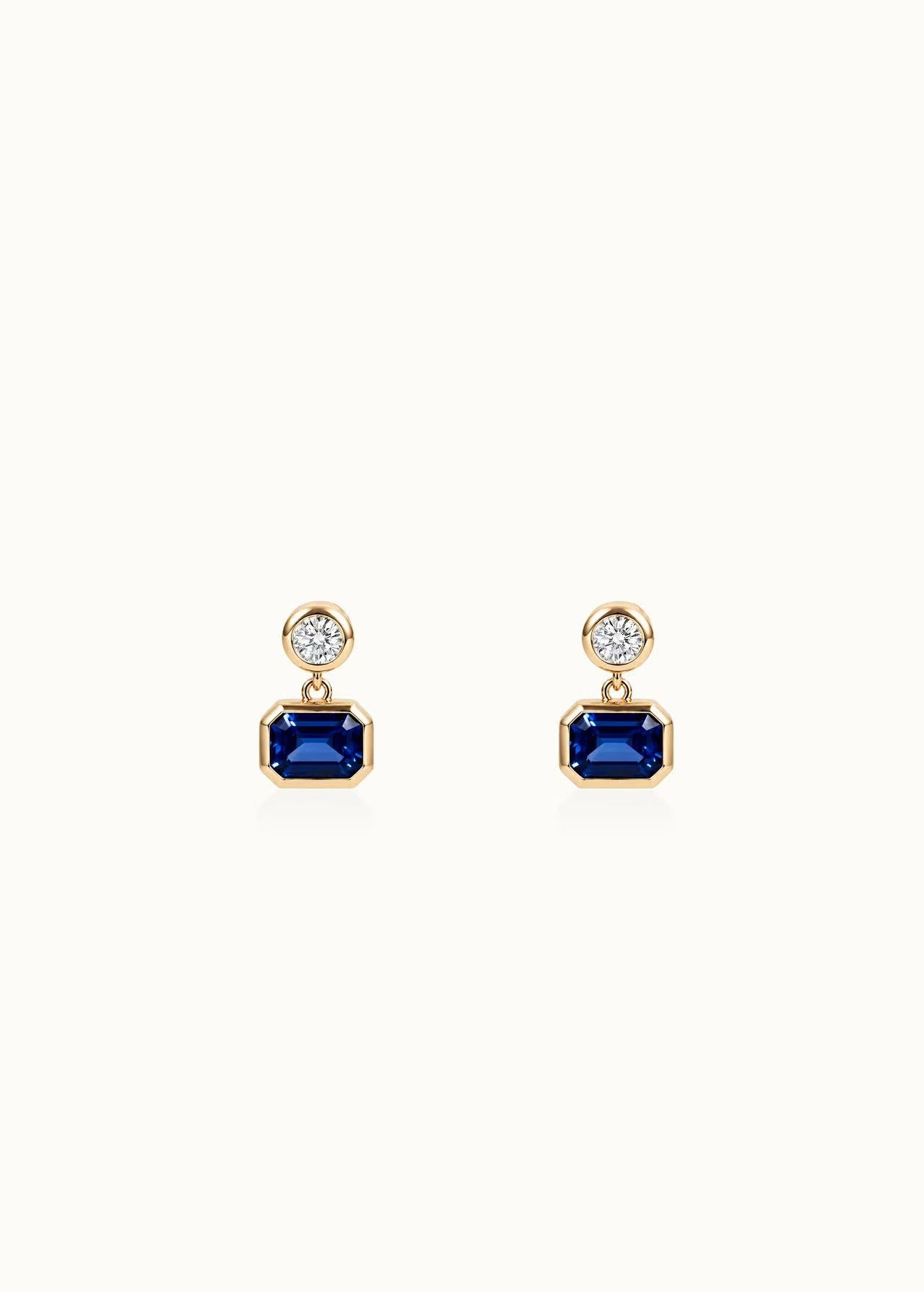 Archive Emerald Cut Lab Grown Sapphire and Moissanite Drop Earrings 4.8ct