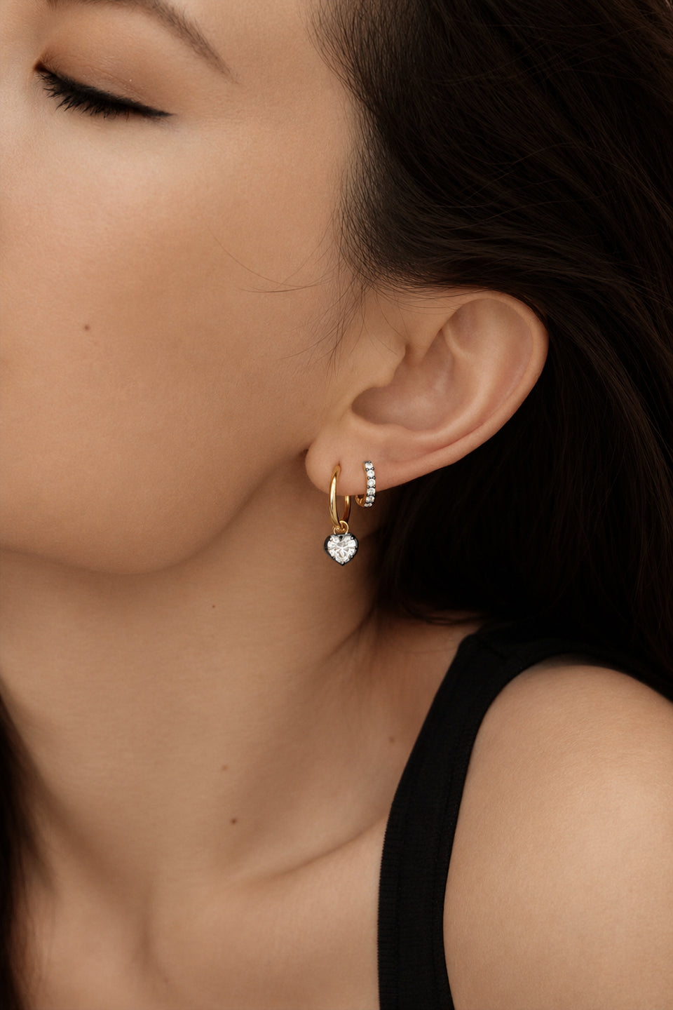 Archive 1ct Heart Cut Blackened Moissanite Hoop Earrings