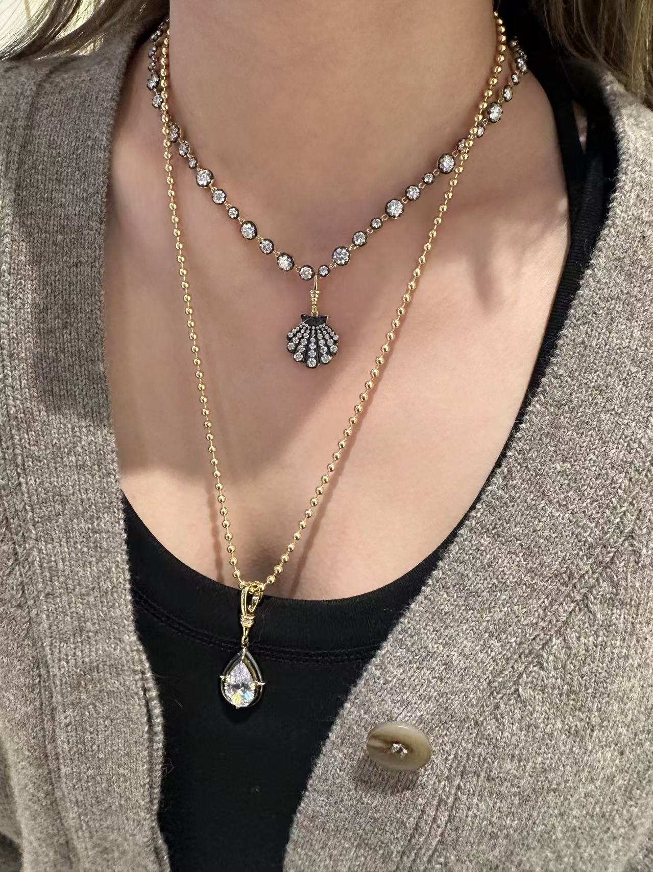 Archive 15ct Claw Set Round Brilliant Blackened Moissanite Chain Necklace