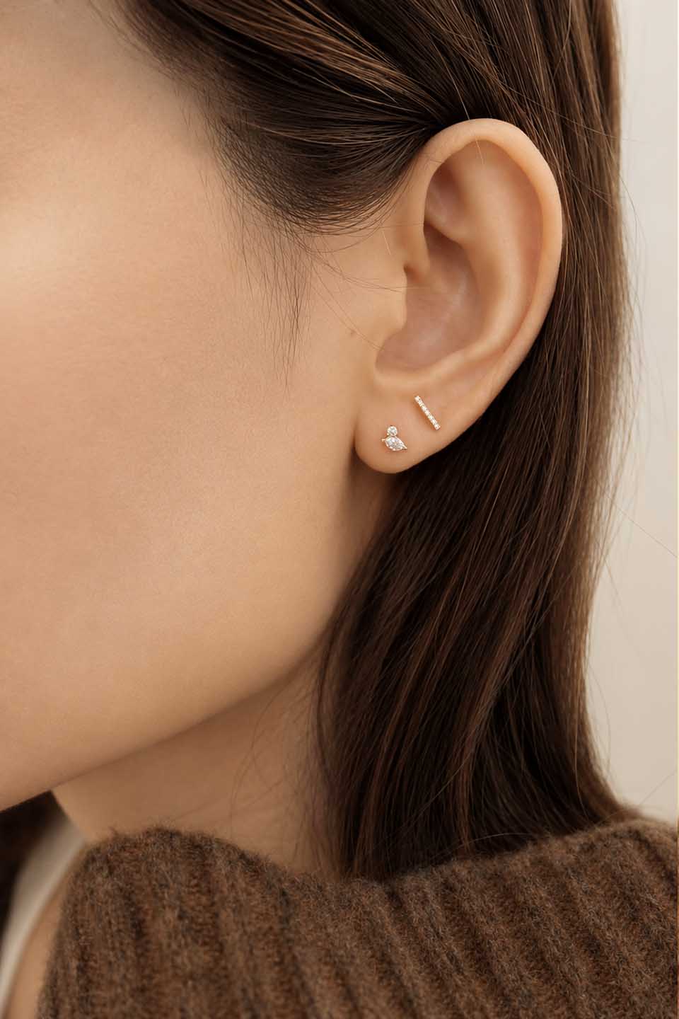 Heirloom Super Fine Diamond Bar Studs Earrings