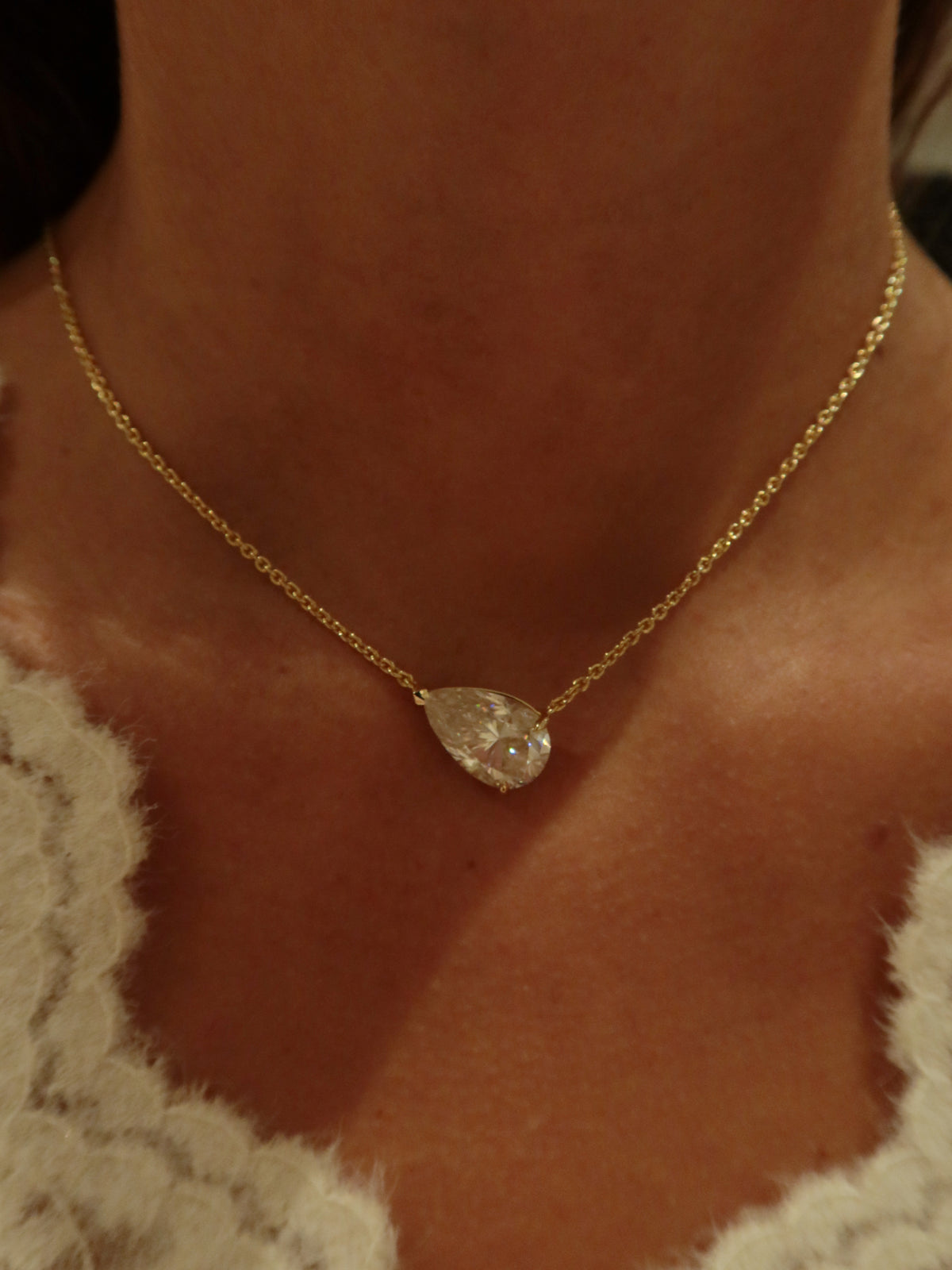 24 Hours East-West Pear Cut Moissanite Solitaire Necklace 1-8ct